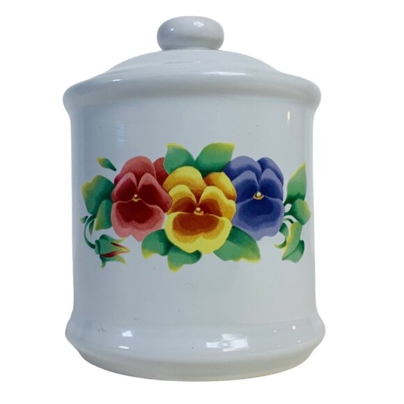 Corning Small Canister Summer Blush Floral Corning Ceramic Coffee Jar Lid VTG - Picture 1 of 14